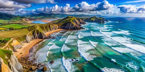 Wall Mural - Stunning Panoramic Drone View of Barrika Coastline, Basque Country, Spain