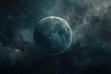 Wall Mural - planet with craters illuminating the dark universe surrounded by nebulae and many stars