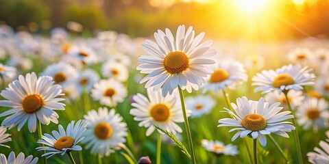 Wall Mural - Sunlit Daisy Field:  Vibrant Wildflowers Blooming in Summer Meadow