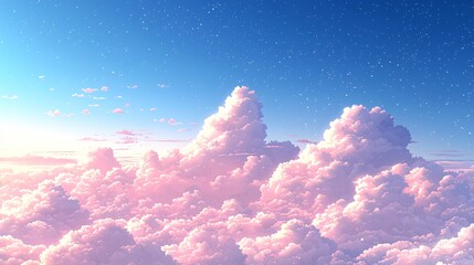 Wall Mural - Dreamlike Pastel Cloudscape Soft Pink Sunset Sky