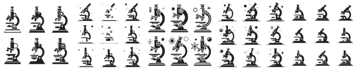 Wall Mural - set of microscope silhouette vector icons