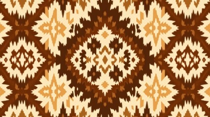 seamless pattern in natural earth tones. Browns and beiges create a muted color palette for the ikat geometric folklore ornament, a tribal ethnic vector texture in Aztec style.