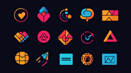 Leinwandbilder - Collection of colorful abstract icons representing creativity and technology in a modern design context. Generative AI