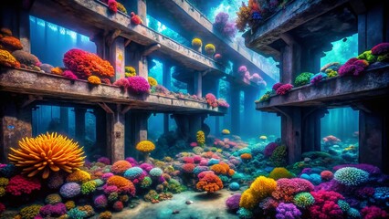 Wall Mural - Vibrant Abstract Coral Reef: Urban Exploration Photography