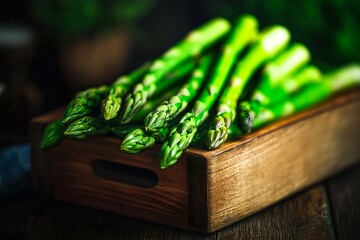 Wall Mural - Asparagus on a cutting board on the table. Green vegetable healthy food. 