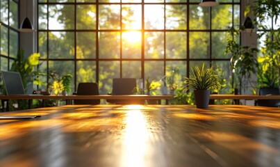 Wall Mural - Sunlit office workspace, plants, window view