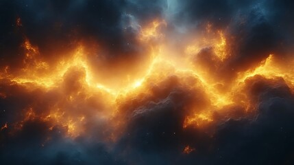 Fiery Nebula Cosmic Cloudscape Glowing Space Dust