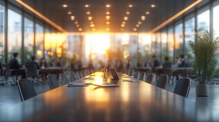 Wall Mural - Sunset meeting, city view, conference table