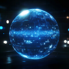Wall Mural - blue lighting global ball, ai data chips, science and technology, future global business, disco ball
