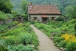 © afzal - A garden with a variety of herbs and medicinal plants around a countryside home.