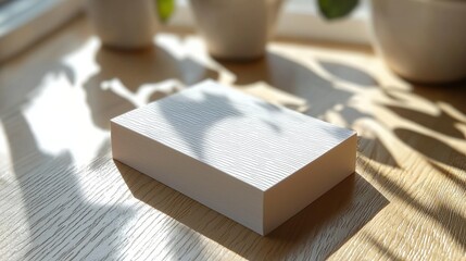 Wall Mural - Minimalist Modern Business Card on Wooden Table with Natural Light