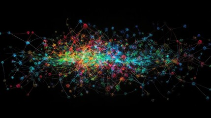 Wall Mural - abstract colorful vector network structure on black background with copy space for text and designs.