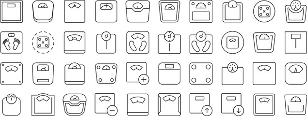 Wall Mural - floor scale thin line icon set. outline signs for graphic and web design, apps, adverts, various car
