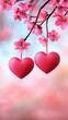 © Ronnakrit - Pink Hearts Hanging from Sakura Blossoms on a Soft Background