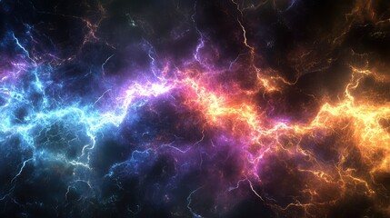 Wall Mural - colorful abstract lightning and energy background with vibrant hues of blue, purple, orange and red 
