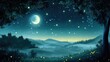 ©  AugmentArt - Night landscape with moon and stars, hills in the background, illuminated flowers in foreground, Copy Space available for text placement