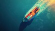 © MAGNIFIER - container ship in import export and business logistic.By crane ,Trade Port , Shipping.cargo to harbor.Aerial view.Water transport.International.Shell Marine.Top view animation Triadic Color Scheme