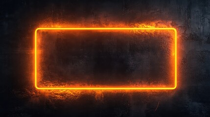 Wall Mural - neon orange rectangle frame glowing on dark textured background with copy space for text or design e