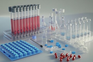 Leinwandbilder - Various laboratory equipment and test tubes used for scientific research and experimentation in a modern lab setting. Generative AI
