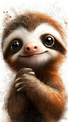 Wall Mural -   Close-up photo of a smiling baby sloth with hand on chest