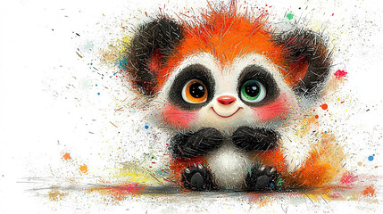 Wall Mural -   A stunning artwork of a red panda bear adorned with a bow tie and featuring black and white markings on its face