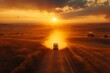 © NS - Aerial View of Tractor Spraying Pesticides on a Vast Agricultural Field