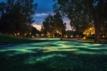 Wall Mural - Illuminated Grass Field at Night Park Setting