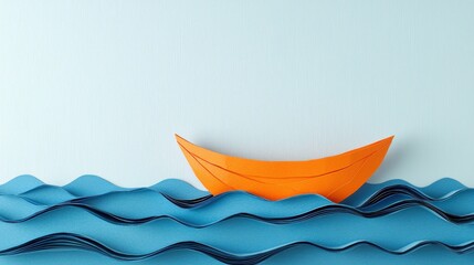 Wall Mural - simple paper cutout of small boat floating on calm water surface