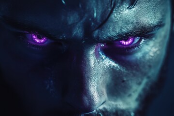 Poster - Intense Closeup Of A Man With Glowing Purple Eyes