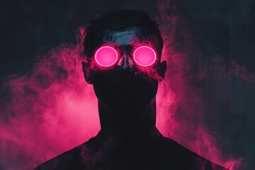 Sticker - Silhouetted Figure Wearing Pink Circular Glasses in Smoke