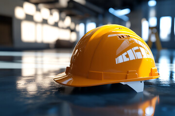 helmet in construction site and construction site worker background safety first concept