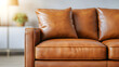 © SAN - Relaxing moments on a cozy brown leather sofa living room interior design modern style comfortable atmosphere