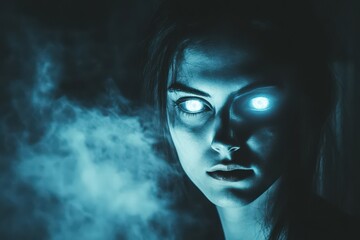 Poster - Mysterious Woman With Glowing Eyes In Smoke