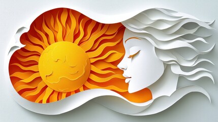 Wall Mural - minimalist paper cutout art of sun and moon in balanced composition