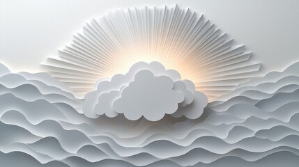 Sticker - minimalist paper cutout cloud with delicate rays of light in soft tones