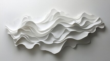 Wall Mural - abstract minimalist paper cutout of flowing waves in white textures