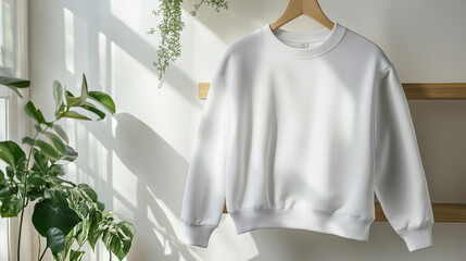 Wall Mural - White Hanging Sweater Pullover Blank Template Mockup with Plants