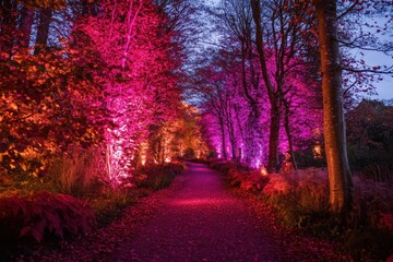 Canvas Print - Illuminated Pathway Through Pink And Orange Trees