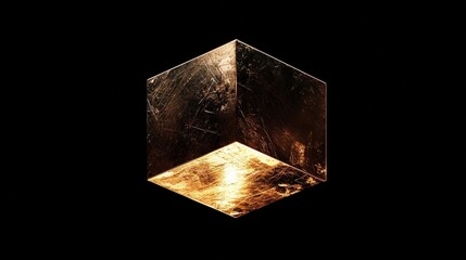 Sticker - metallic cube floating in air against black background for creative use