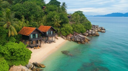 Wall Mural - tropical island beach view with a house