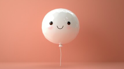 Wall Mural - cute minimalistic white balloon with smiling face on soft background