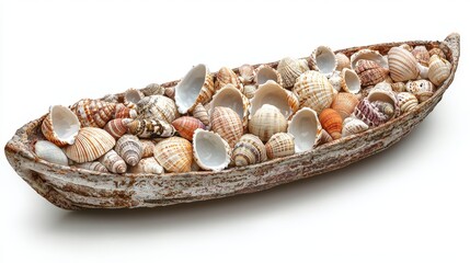 Wall Mural - tiny seashells arranged in boat-shaped design for decorative use