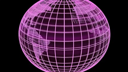 Wall Mural - rotating 3d wireframe globe with glowing lines in futuristic design