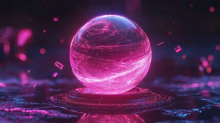 Wall Mural - rotating 3d wireframe globe with glowing lines and futuristic elements