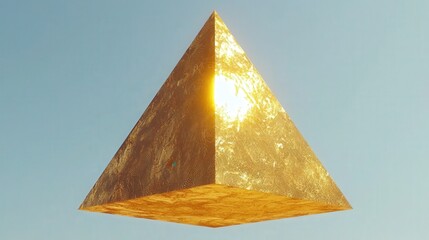 Wall Mural - floating golden pyramid with fractal patterns in 3d rendering