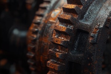 Poster - Close-up of rusty, aged metal gears, showing texture and detail of industrial machinery.