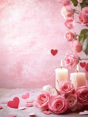 Poster - Roses and candles create a romantic atmosphere for a special celebration or event. Generative AI