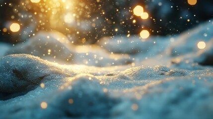 Wall Mural - soft, blurred background of white snow with bokeh lights and sparkling stars, creating an enchanting