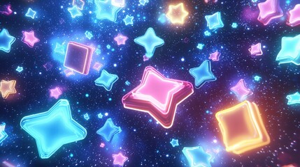 Wall Mural - glowing geometric shapes floating in deep space with vivid colors