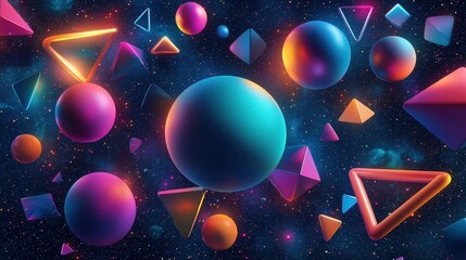 Sticker - glowing geometric shapes floating in cosmic space with soft lighting